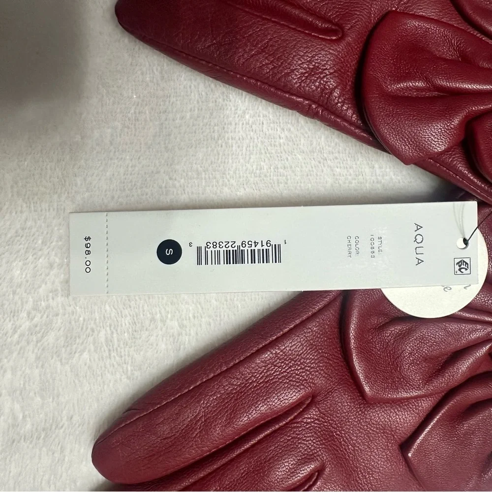 Aqua Red Leather Gloves with Bow